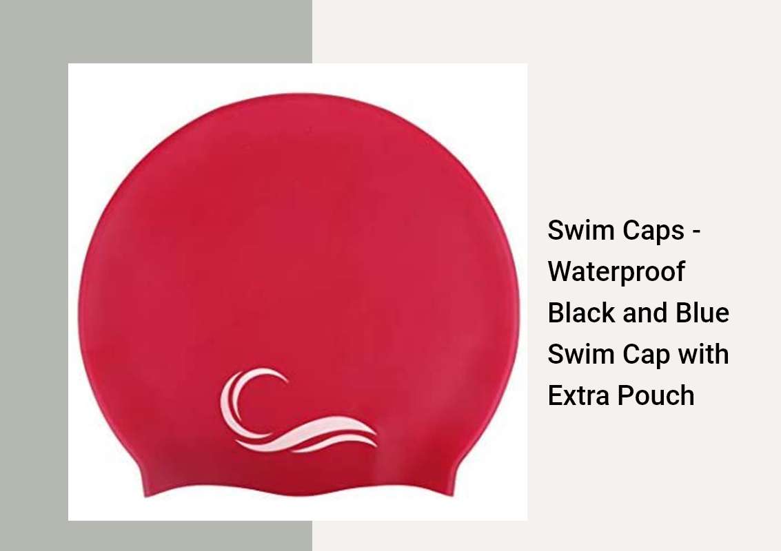Swim Caps - Waterproof Black and Blue Swim Cap with Extra Pouch